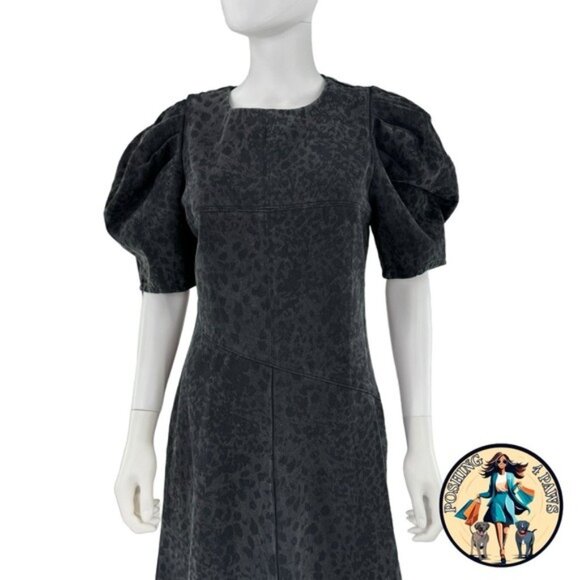 En Saison NEW Charcoal Gray Harlow Denim Animal Print Midi Dress Size XS - Picture 5 of 8